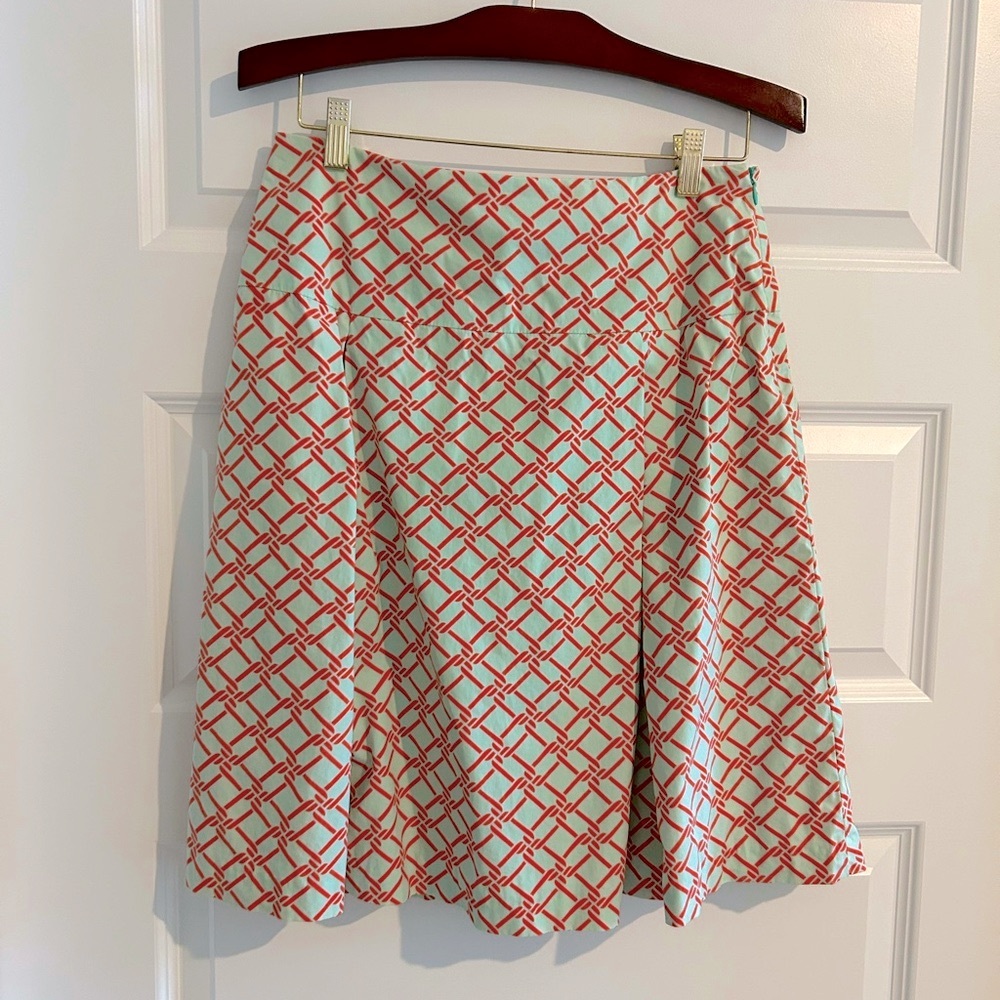 J McLaughlin Geometric Skirt Mint Green Red  Size 6